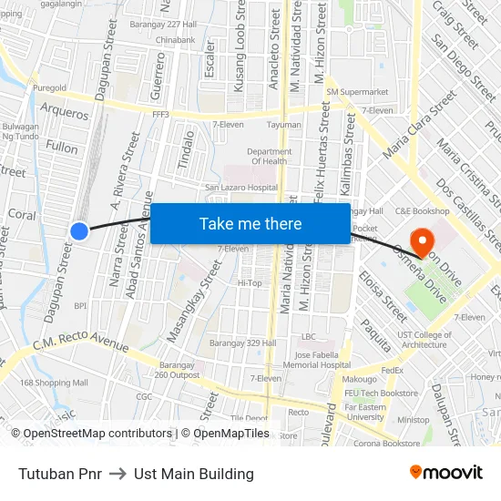 Tutuban Pnr to Ust Main Building map