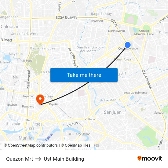 Quezon Mrt to Ust Main Building map