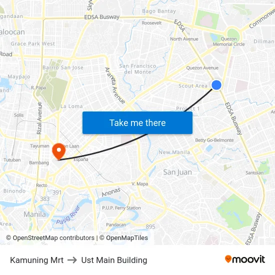 Kamuning Mrt to Ust Main Building map