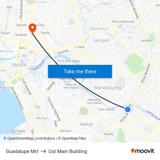 Guadalupe Mrt to Ust Main Building map
