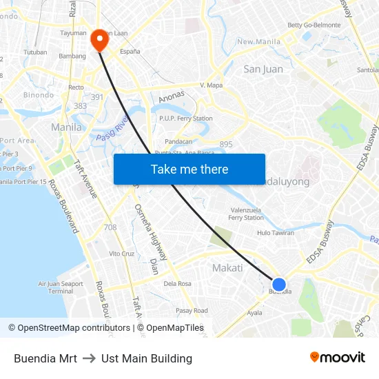 Buendia Mrt to Ust Main Building map