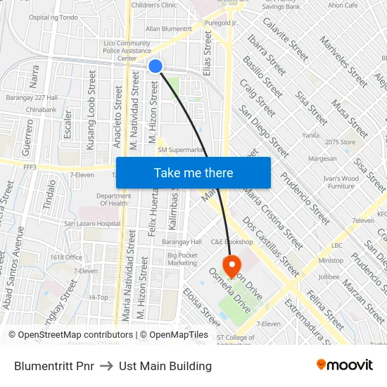 Blumentritt Pnr to Ust Main Building map