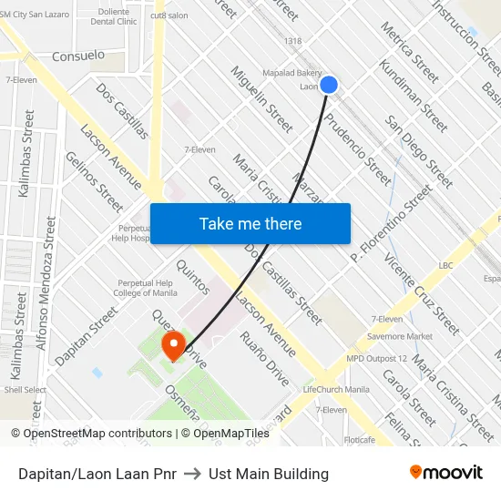 Dapitan/Laon Laan Pnr to Ust Main Building map