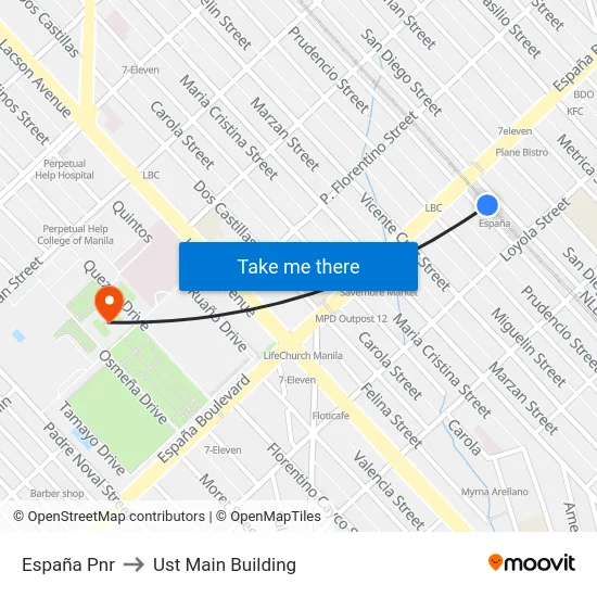 España Pnr to Ust Main Building map