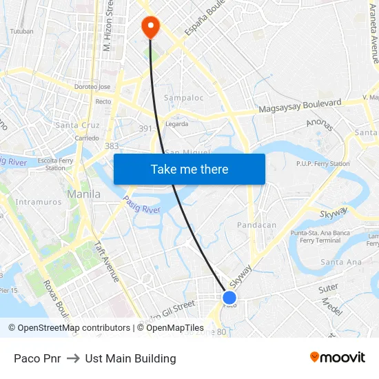 Paco Pnr to Ust Main Building map