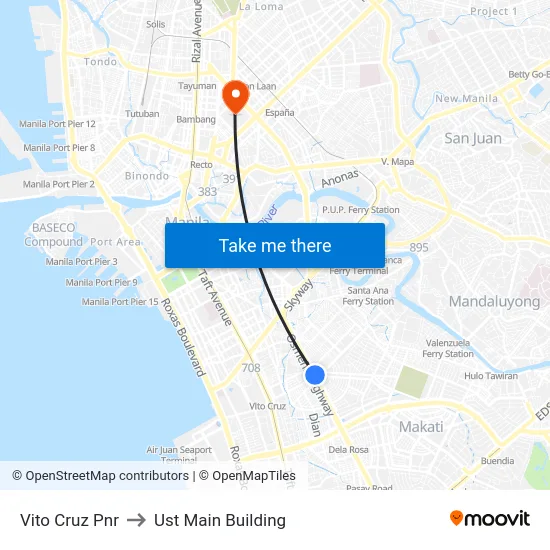 Vito Cruz Pnr to Ust Main Building map