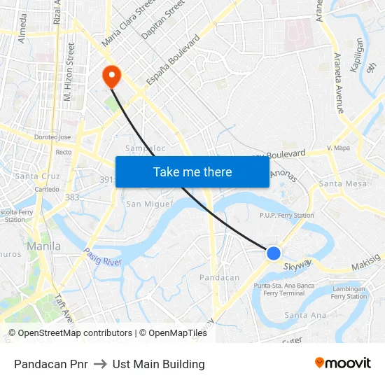 Pandacan Pnr to Ust Main Building map