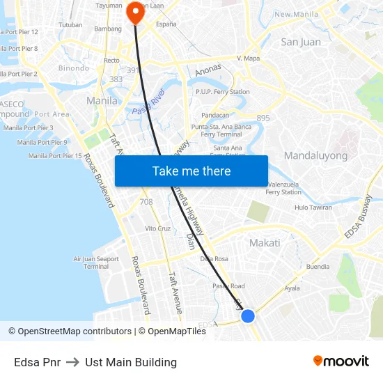 Edsa Pnr to Ust Main Building map