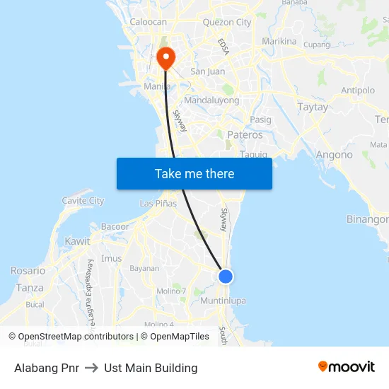 Alabang Pnr to Ust Main Building map