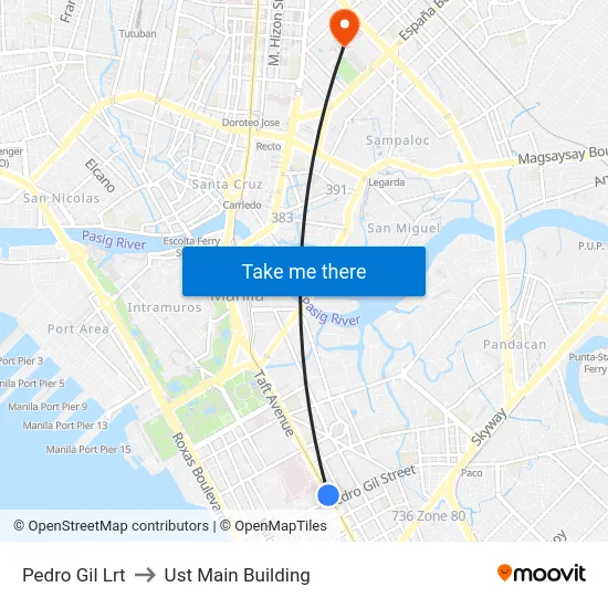 Pedro Gil Lrt to Ust Main Building map