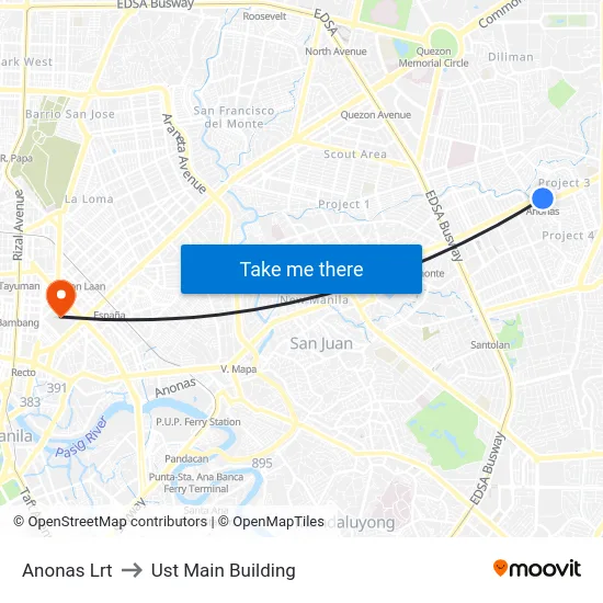 Anonas Lrt to Ust Main Building map