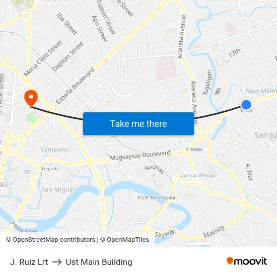 J. Ruiz Lrt to Ust Main Building map