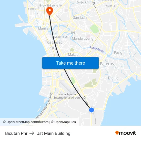 Bicutan Pnr to Ust Main Building map