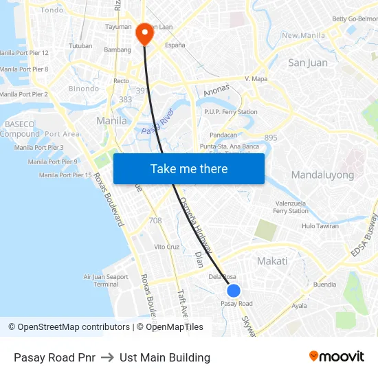 Pasay Road Pnr to Ust Main Building map