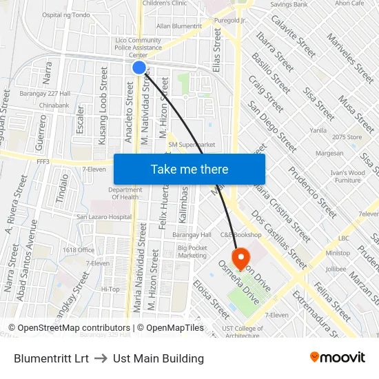 Blumentritt Lrt to Ust Main Building map
