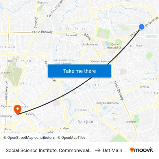Social Science Institute, Commonwealth Avenue, Quezon City to Ust Main Building map