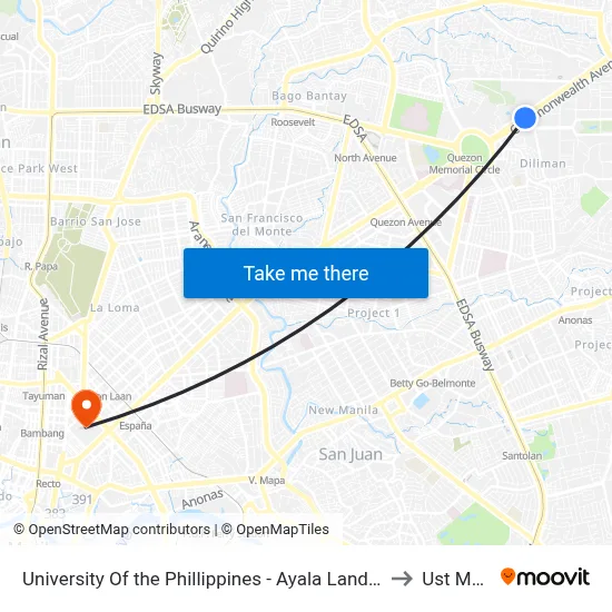 University Of the Phillippines - Ayala Land Technohub, Commonwealth Avenue, Quezon City to Ust Main Building map