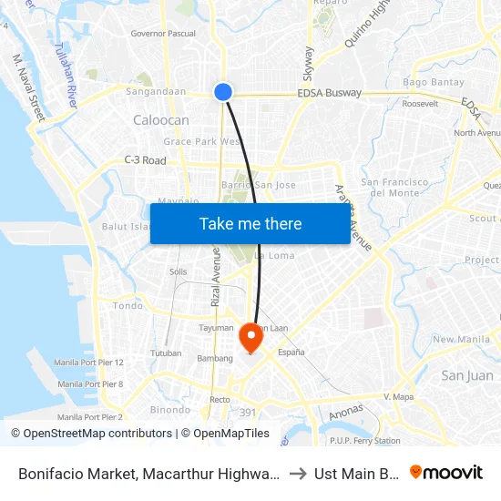Bonifacio Market, Macarthur Highway, Caloocan City to Ust Main Building map