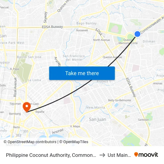 Philippine Coconut Authority, Commonwealth Avenue, Quezon City to Ust Main Building map