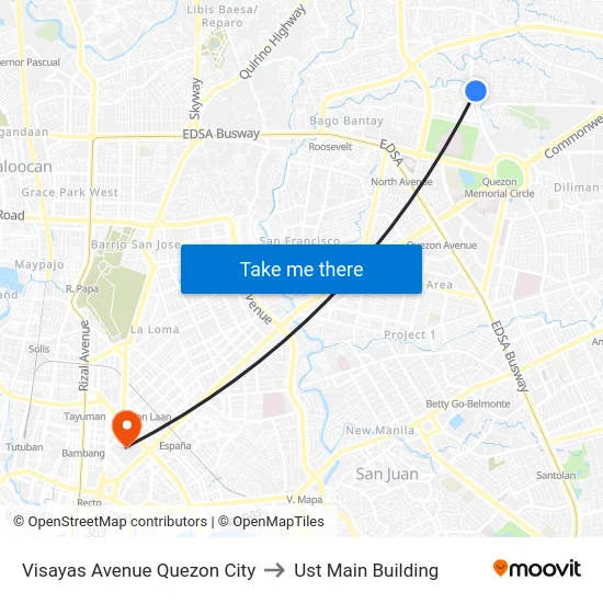 Visayas Avenue Quezon City to Ust Main Building map