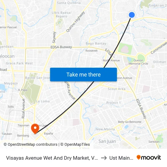 Visayas Avenue Wet And Dry Market, Visayas Avenue Quezon City to Ust Main Building map