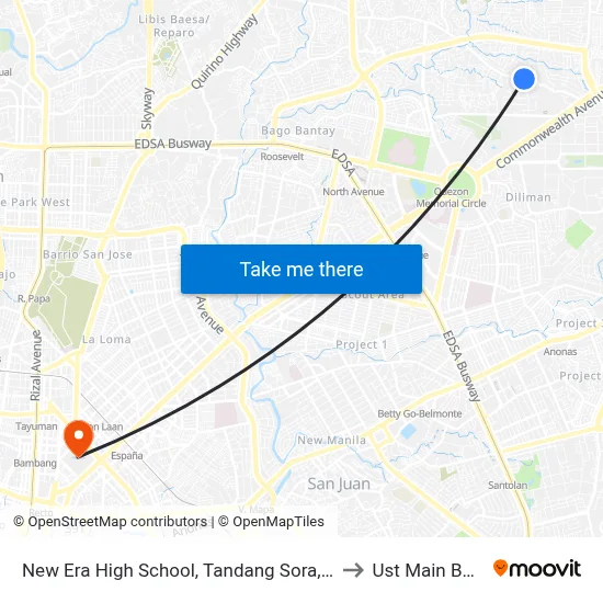 New Era High School, Tandang Sora, Quezon City to Ust Main Building map