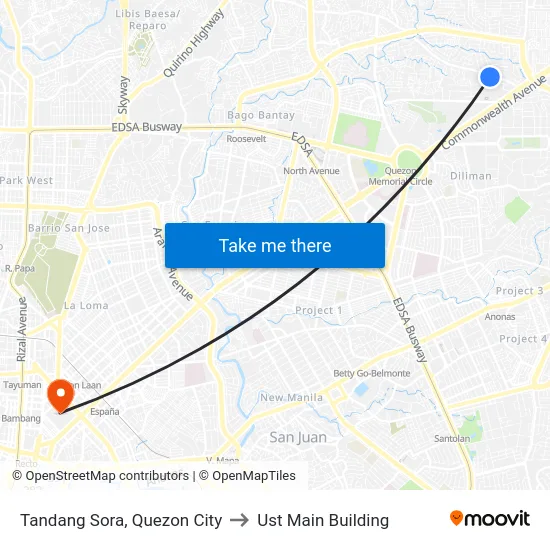 Tandang Sora, Quezon City to Ust Main Building map