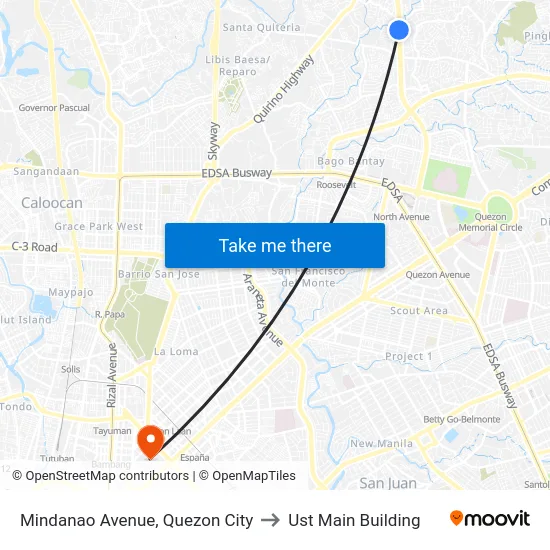 Mindanao Avenue, Quezon City to Ust Main Building map