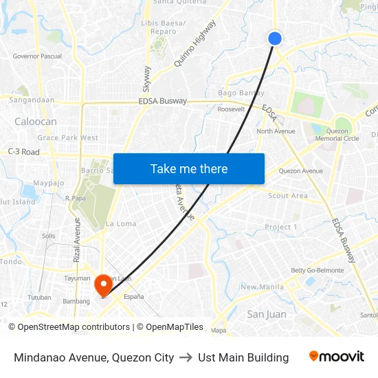 Mindanao Avenue, Quezon City to Ust Main Building map