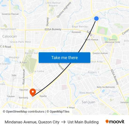 Mindanao Avenue, Quezon City to Ust Main Building map