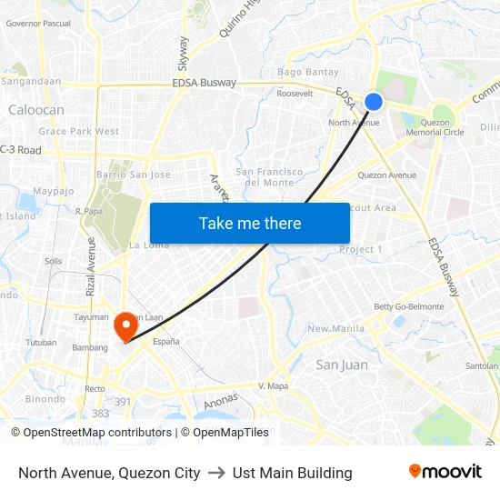 North Avenue, Quezon City to Ust Main Building map