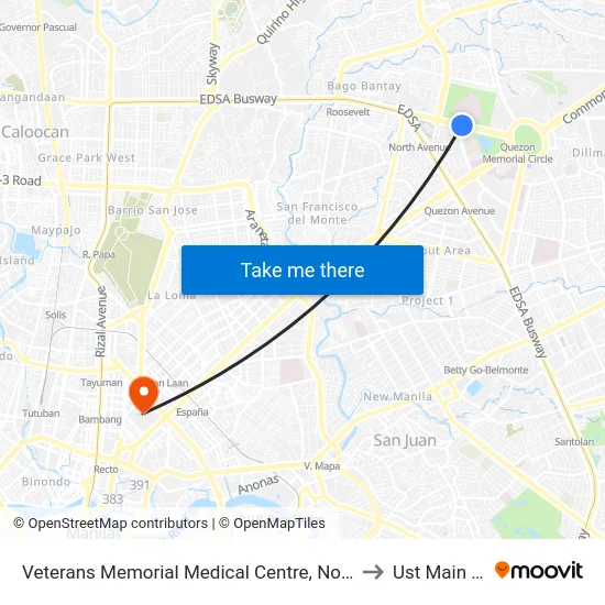 Veterans Memorial Medical Centre, North Avenue, Quezon City to Ust Main Building map