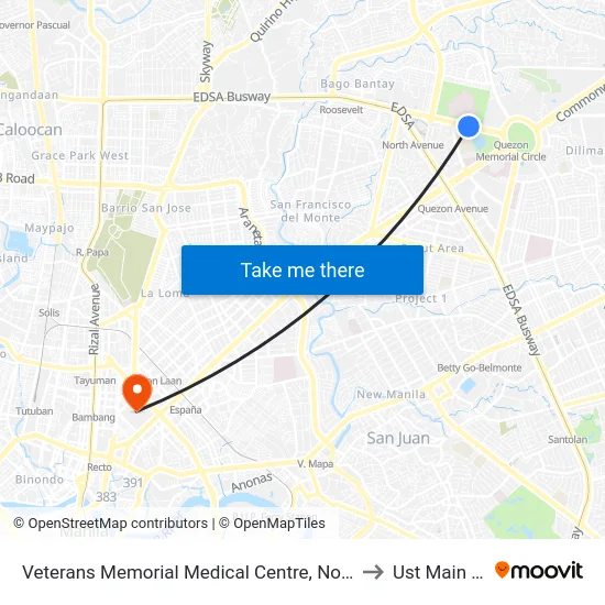 Veterans Memorial Medical Centre, North Avenue, Quezon City to Ust Main Building map
