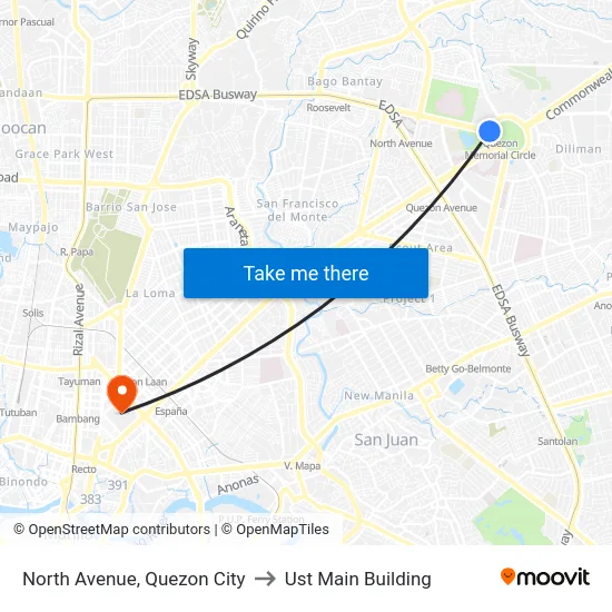 North Avenue, Quezon City to Ust Main Building map
