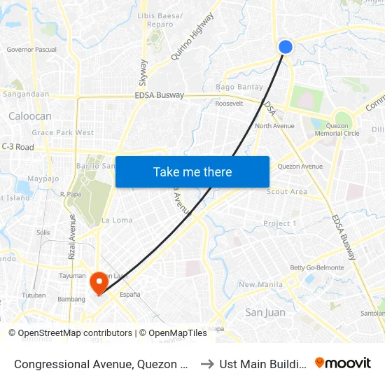 Congressional Avenue, Quezon City to Ust Main Building map