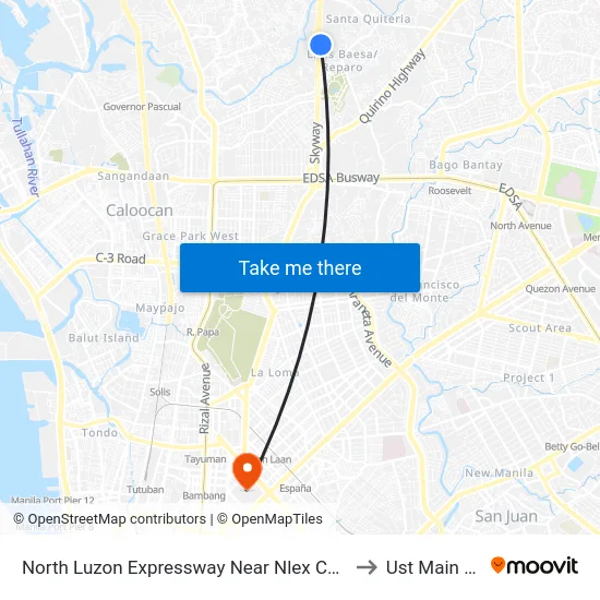 North Luzon Expressway Near Nlex Complex, Caloocan City to Ust Main Building map