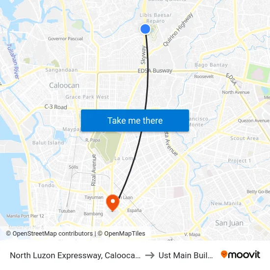 North Luzon Expressway, Caloocan City to Ust Main Building map