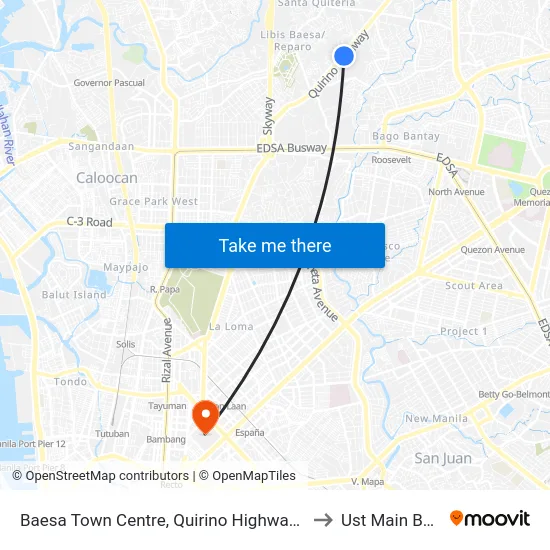 Baesa Town Centre, Quirino Highway, Quezon City to Ust Main Building map