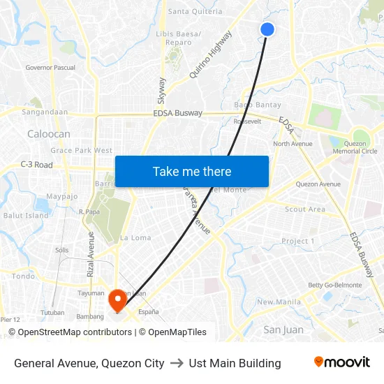 General Avenue, Quezon City to Ust Main Building map