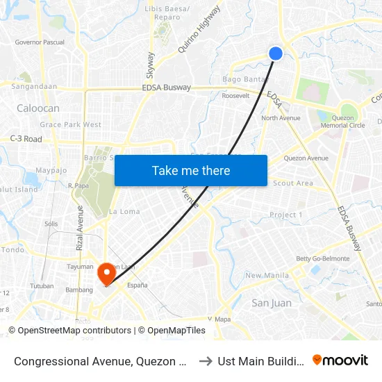 Congressional Avenue, Quezon City to Ust Main Building map