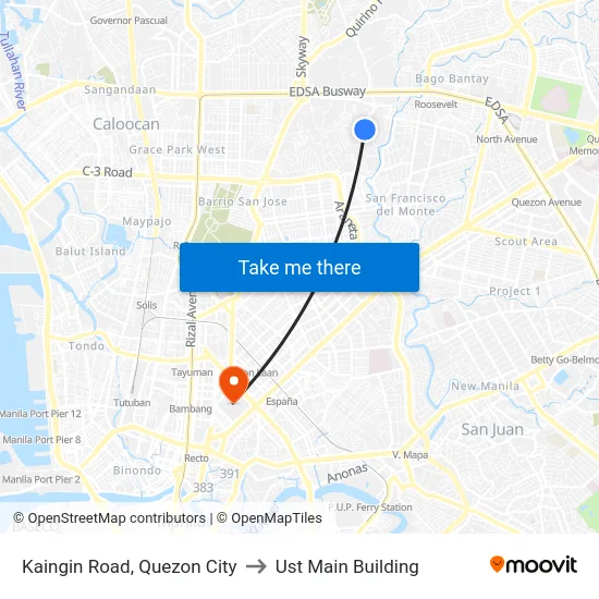 Kaingin Road, Quezon City to Ust Main Building map