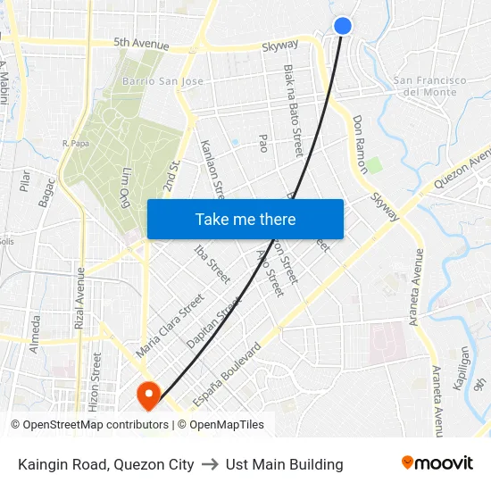 Kaingin Road, Quezon City to Ust Main Building map