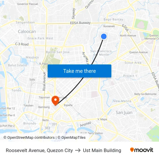 Roosevelt Avenue, Quezon City to Ust Main Building map