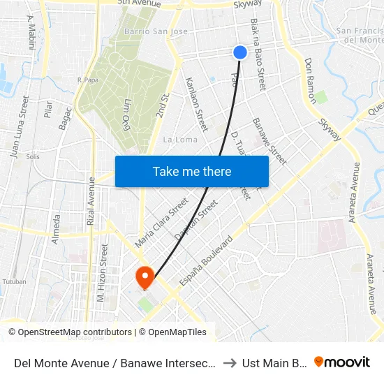 Del Monte Avenue / Banawe Intersection, Quezon City to Ust Main Building map