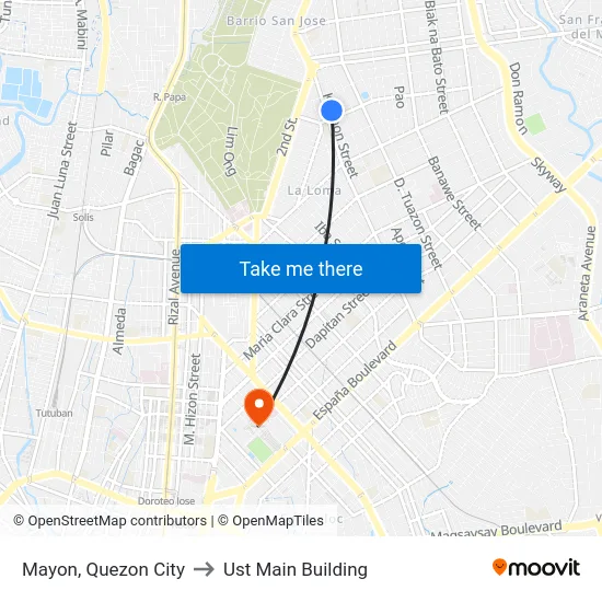 Mayon, Quezon City to Ust Main Building map