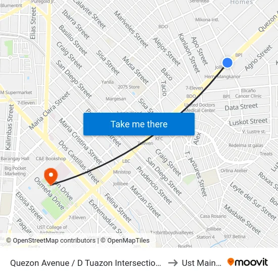 Quezon Avenue / D Tuazon Intersection West Bound, Quezon City to Ust Main Building map