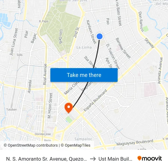 N. S. Amoranto Sr. Avenue, Quezon City to Ust Main Building map