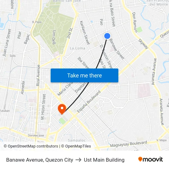 Banawe Avenue, Quezon City to Ust Main Building map
