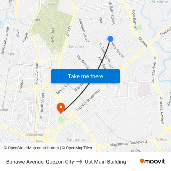Banawe Avenue, Quezon City to Ust Main Building map