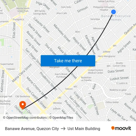 Banawe Avenue, Quezon City to Ust Main Building map